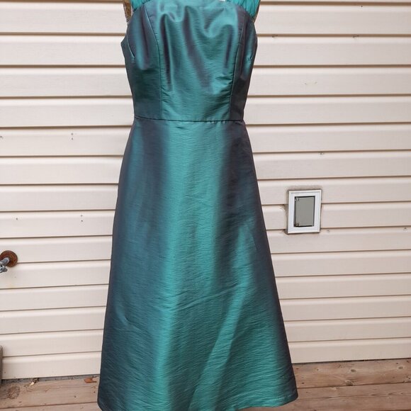 Vintage Formal Satin Dress Shimmer Green Prom Wedding 36B 31W - Picture 3 of 12